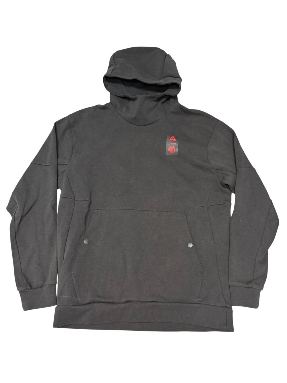 Adidas Hoodie Sweatshirt Mens Large Gray Fleece Pullover Logo Snap Pocket
